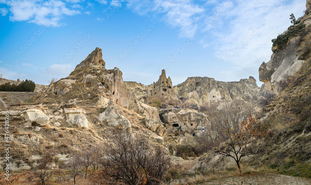 Fototapeta premium Goreme Open Air Museum in Goreme, Cappadocia - Nevsehir, Turkey. Ancient cave churches and rock formation.