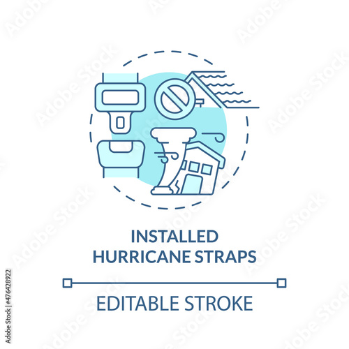 Installed hurricane straps turquoise concept icon. Enforcing systems abstract idea thin line illustration. Isolated outline drawing. Editable stroke. Roboto-Medium, Myriad Pro-Bold fonts used