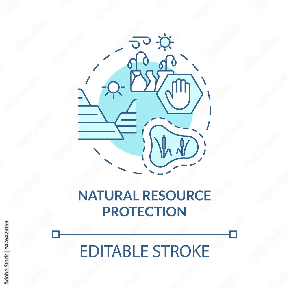 Natural resources protection turquoise concept icon. Wildlife abstract idea thin line illustration. Isolated outline drawing. Editable stroke. Roboto-Medium, Myriad Pro-Bold fonts used