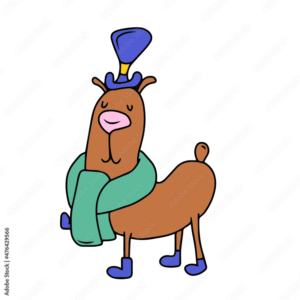 Vector children's design ,for a postcard banner sticker, A dog in a hat and scarf Vector children's design ,for a postcard banner sticker, A dog in a hat and scarf