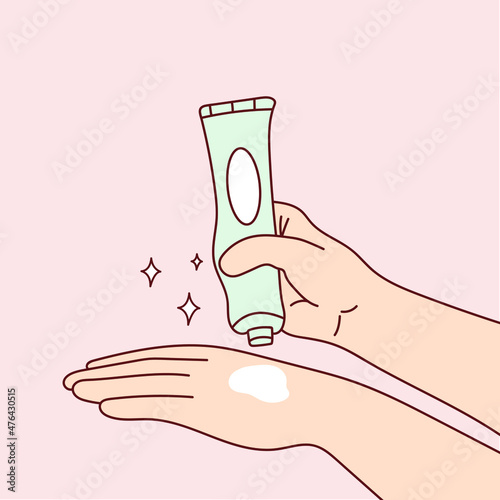 Hand skin care. Women's hands. Moisturizing hand cream. Vector illustration