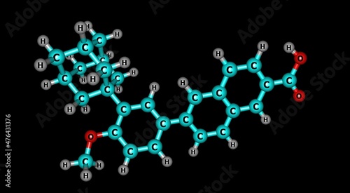 Adapalene molecular structure isolated on black