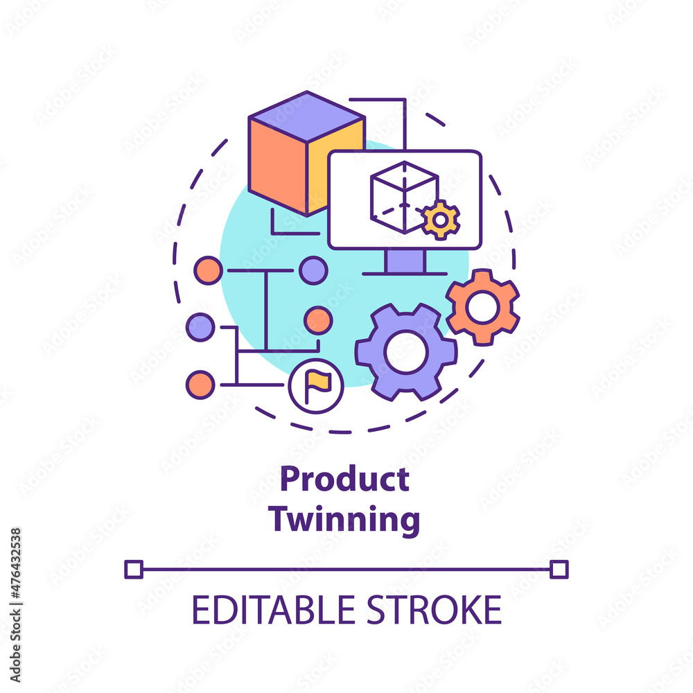 Product twinning concept icon. Virtual representation abstract idea thin line illustration. Twinning level. Isolated outline drawing. Editable stroke. Roboto-Medium, Myriad Pro-Bold fonts used