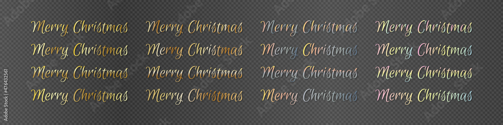 Fototapeta premium Merry christmas collection of multicolored lettering. Gold, colored, luxury. On a transparent background. Vector set