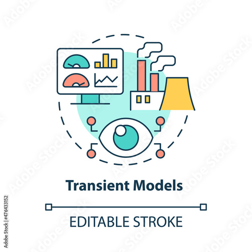 Transient models concept icon. Factory speed and safety prediction abstract idea thin line illustration. Isolated outline drawing. Editable stroke. Roboto-Medium, Myriad Pro-Bold fonts used