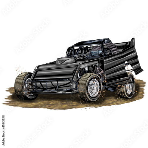 Racing speed car isolated on white background for poster, t shirt print, business element, social media content, blog, sticker, vlog, and card. vector illustration.