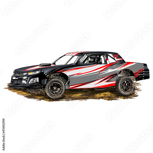 Racing speed car isolated on white background for poster, t shirt print, business element, social media content, blog, sticker, vlog, and card. vector illustration.