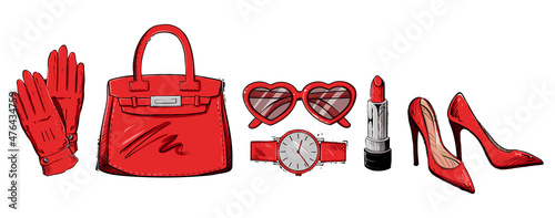Set of women accessories, color vector illustration