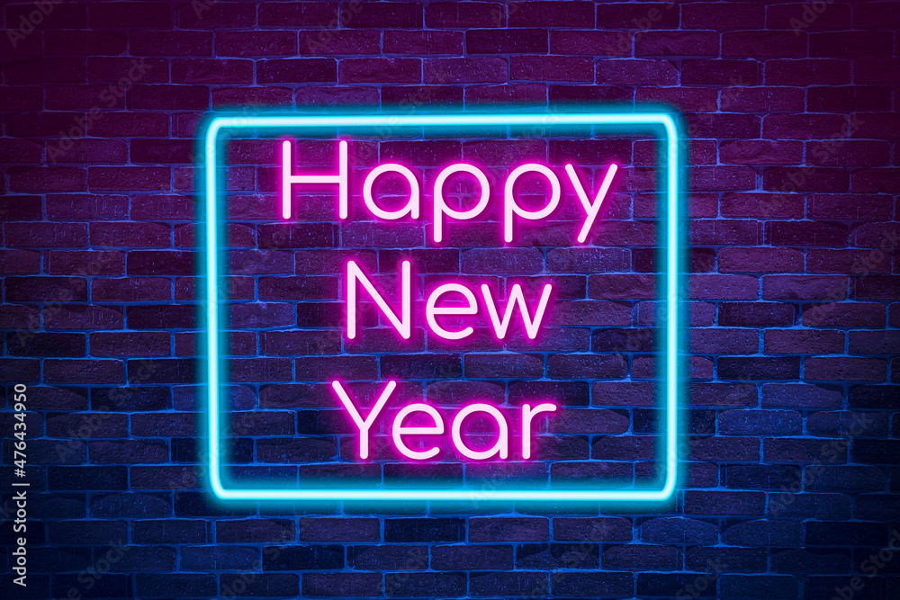 Fototapeta premium Happy New Year neon banner.