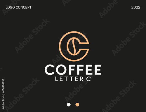 Abstract modern coffee logo design with letter C for identity, business and symbol isolated on dark background. Vector