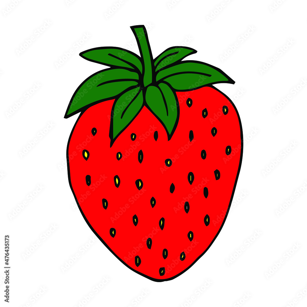 Fototapeta premium Single element of Strawberry slice in doodle summer set. Hand drawn vector illustration for greeting cards, posters, stickers and seasonal design.