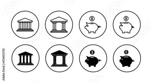 Bank icons set. Bank sign and symbol, museum, university