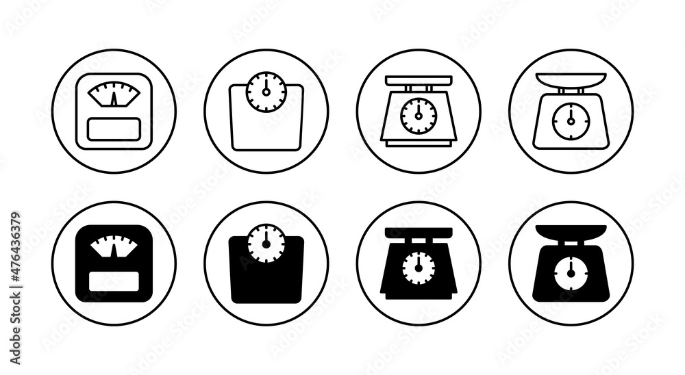 Scales icons set. Weight scale sign and symbol Scales icons set. Weight scale sign and symbol