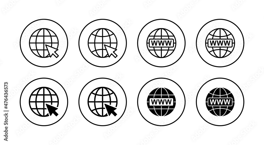 Web icons set. go to web sign and symbol. web click icon. Global search icon