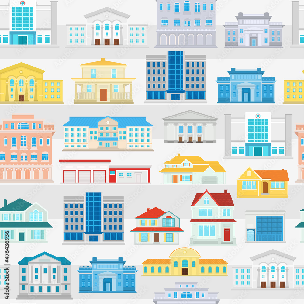 Seamless vector pattern with city buildings on a gray background Seamless vector pattern with city buildings on a gray background