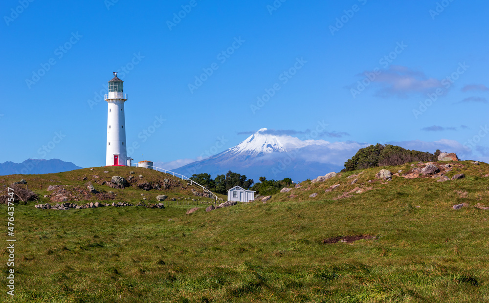 Cape Egmont lighthouse and Mount Taranaki view, New Zealand