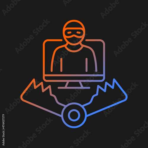 Honeypot gradient vector icon for dark theme. Trap for attackers. Deceptive method of cybersecurity. Luring hackers. Thin line color symbol. Modern style pictogram. Vector isolated outline drawing