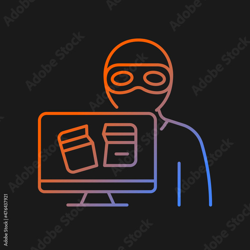 Criminally motivated attack gradient vector icon for dark theme. Computer disruption to gain money and data. Cybercrime. Thin line color symbol. Modern style pictogram. Vector isolated outline drawing photo