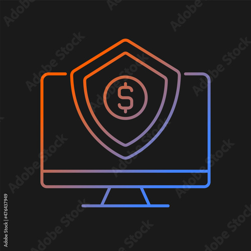 Cyber insurance gradient vector icon for dark theme. Business liability. Data stealing protection. Risks coverage. Thin line color symbol. Modern style pictogram. Vector isolated outline drawing