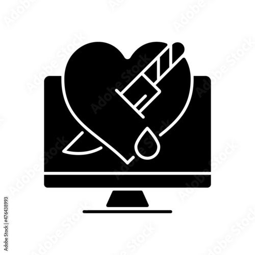 Personal revenge black glyph icon. Stealing personal data and information for vengeance. Cybercrime. Anger and hatred motivation. Silhouette symbol on white space. Vector isolated illustration