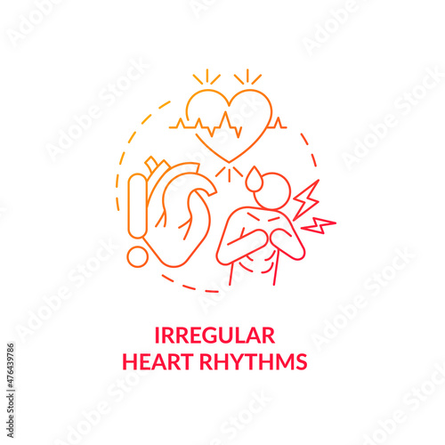 Irregular heart rhythms red gradient concept icon. Slow heartbeat. Tachycardia abstract idea thin line illustration. Isolated outline drawing. Roboto-Medium, Myriad Pro-Bold fonts used photo