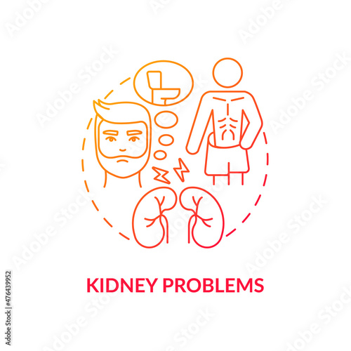 Kidney problems red gradient concept icon. Blood filtration organs disorder. Renal illness abstract idea thin line illustration. Isolated outline drawing. Roboto-Medium, Myriad Pro-Bold fonts used