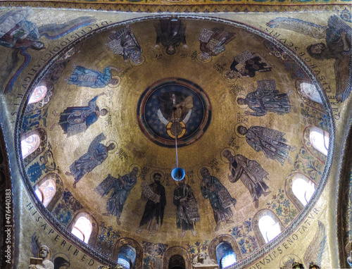 Venice, Italy, July 2017 - view of some beautiful byzantine art details at the Dome of the Basilica di San Marco