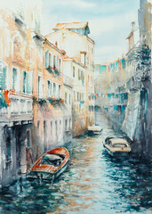 Wandcirkels Venetië Aquarel kanaal van Venetië  © dannywilde