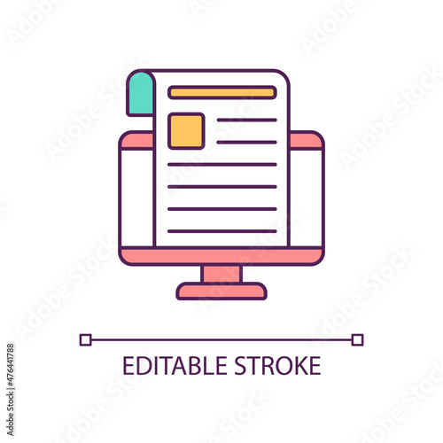 Read articles online RGB color icon. Mass media on internet source. Digital news portal information. Isolated vector illustration. Simple filled line drawing. Editable stroke. Arial font used