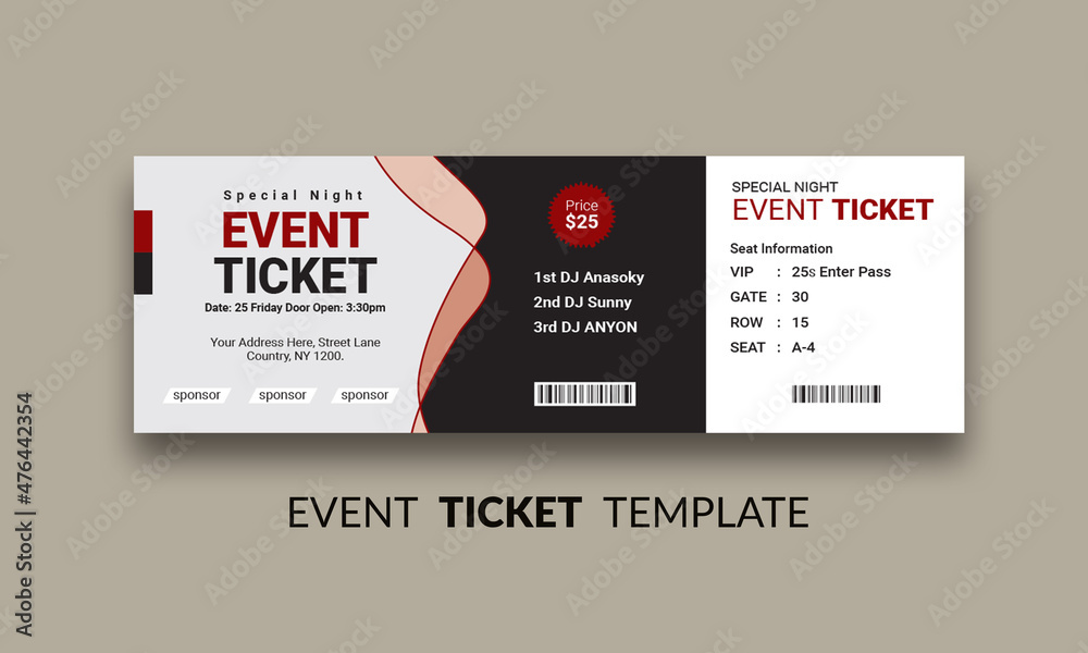 Fototapeta premium Event Ticket Vector Template and creative design
