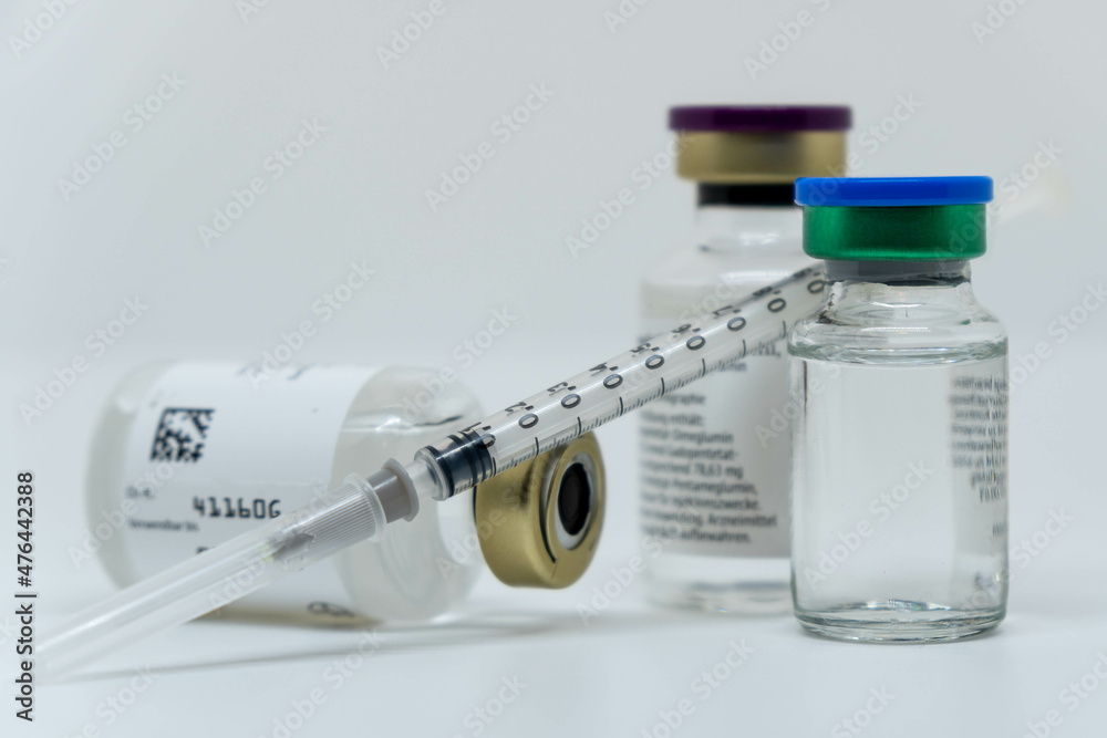 bottles with medication and injection solution, syringe, equipment for vaccination bottles with medication and injection solution, syringe, equipment for vaccination