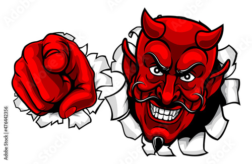 Devil Satan Mascot Cartoon Character Pointing
