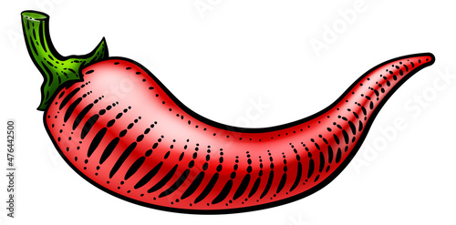 Pepper Vegetable Vintage Woodcut Illustration
