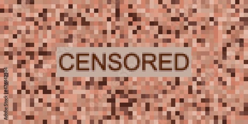 Bar with censor text. Censored blur effect wallpaper. Pixel art texture. Nude skin banner.