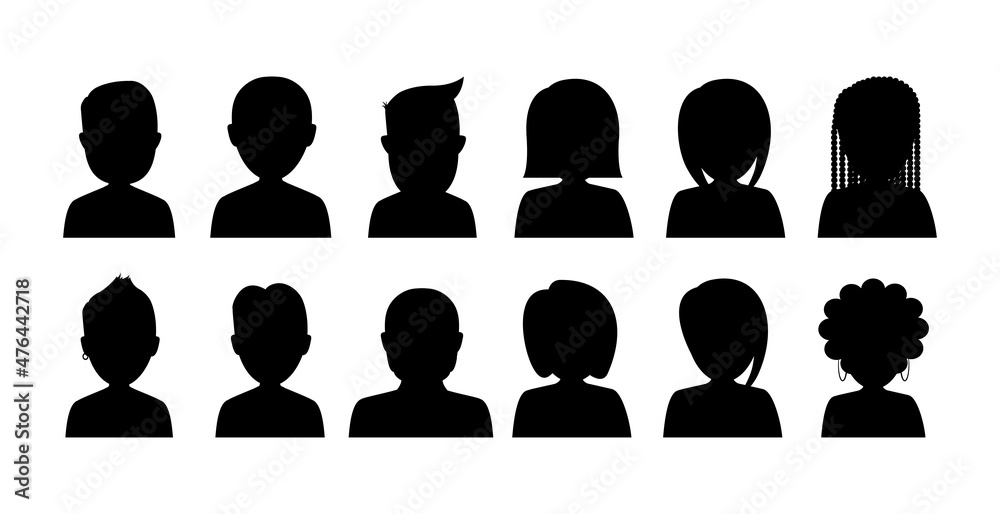Black silhouettes of men and women. White background. Vector illustration.