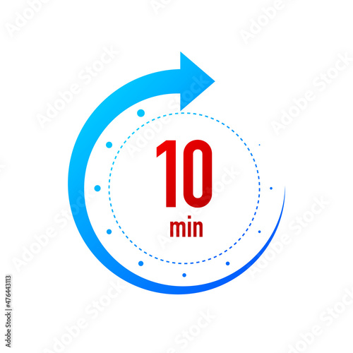 10 minute clocks arrows. Work time effect or delivery service time icons. White background. Vector illustration.