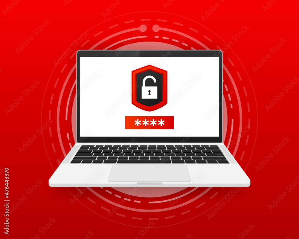 Password concept. Security technology window on screen computer. Red background. Vector illustration.