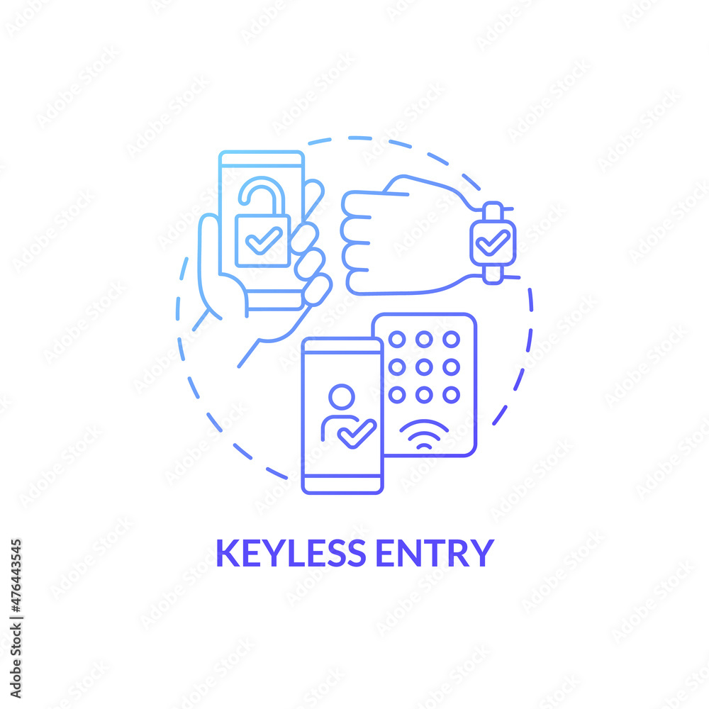 Keyless entry blue gradient concept icon. Smart lockpad. Touchless system service abstract idea thin line illustration. Isolated outline drawing. Roboto-Medium, Myriad Pro-Bold fonts used Keyless entry blue gradient concept icon. Smart lockpad. Touchless system service abstract idea thin line illustration. Isolated outline drawing. Roboto-Medium, Myriad Pro-Bold fonts used