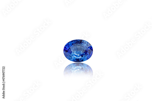 macro mineral faceted sapphire stone on a white background