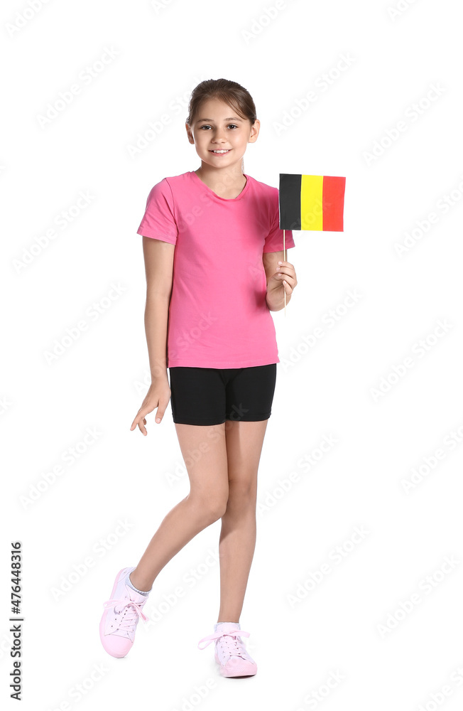 Little girl with flag of Belgium on white background Little girl with flag of Belgium on white background