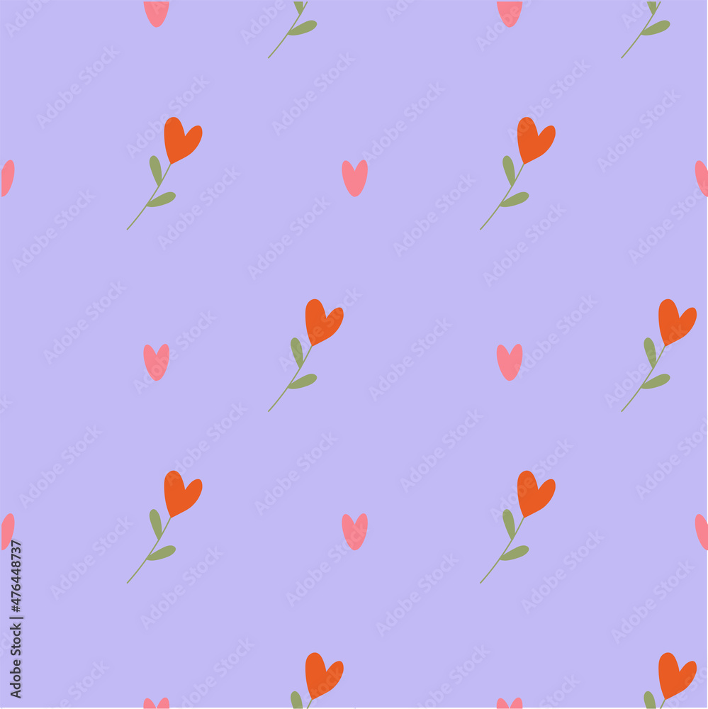 Print, seamless hearts and flowers pattern, handrawn elements. Romantic outline patterns for greeting cards, scrapbooking, print, gift wrap. Valentines day, love. Vector