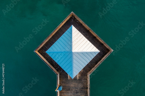 Top down Aerial View of the end of the Oceanana Pier in Atlantic Beach, North Carolina