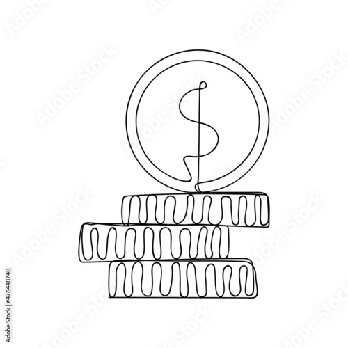 Stacks of coins penny cents. Continuous one line drawing. Vector illustration