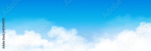 Fototapeta Naklejka Na Ścianę i Meble -  Blue sky with altostratus clouds background,Vector Cartoon sky with cirrus clouds,Concept all seasonal horizon banner in sunny day spring and summer in the morning.Horizon four seasons background