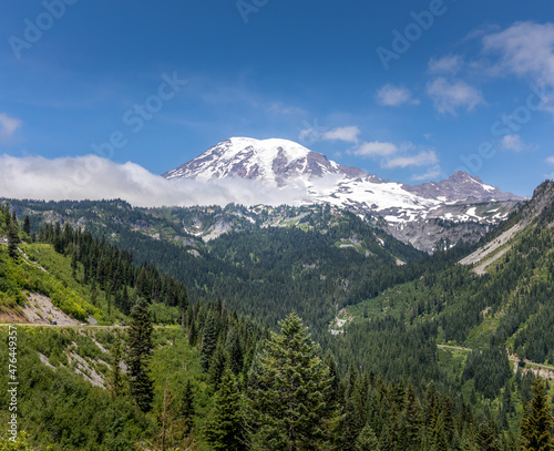 The peak of Mount Rainier in the Mount Rainier National Park, Washington