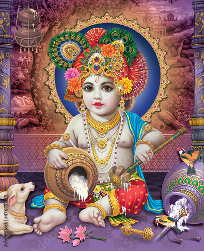 Lord Bal Krishna with colorful background wallpaper , God Bal Krishna poster design for wallpaper