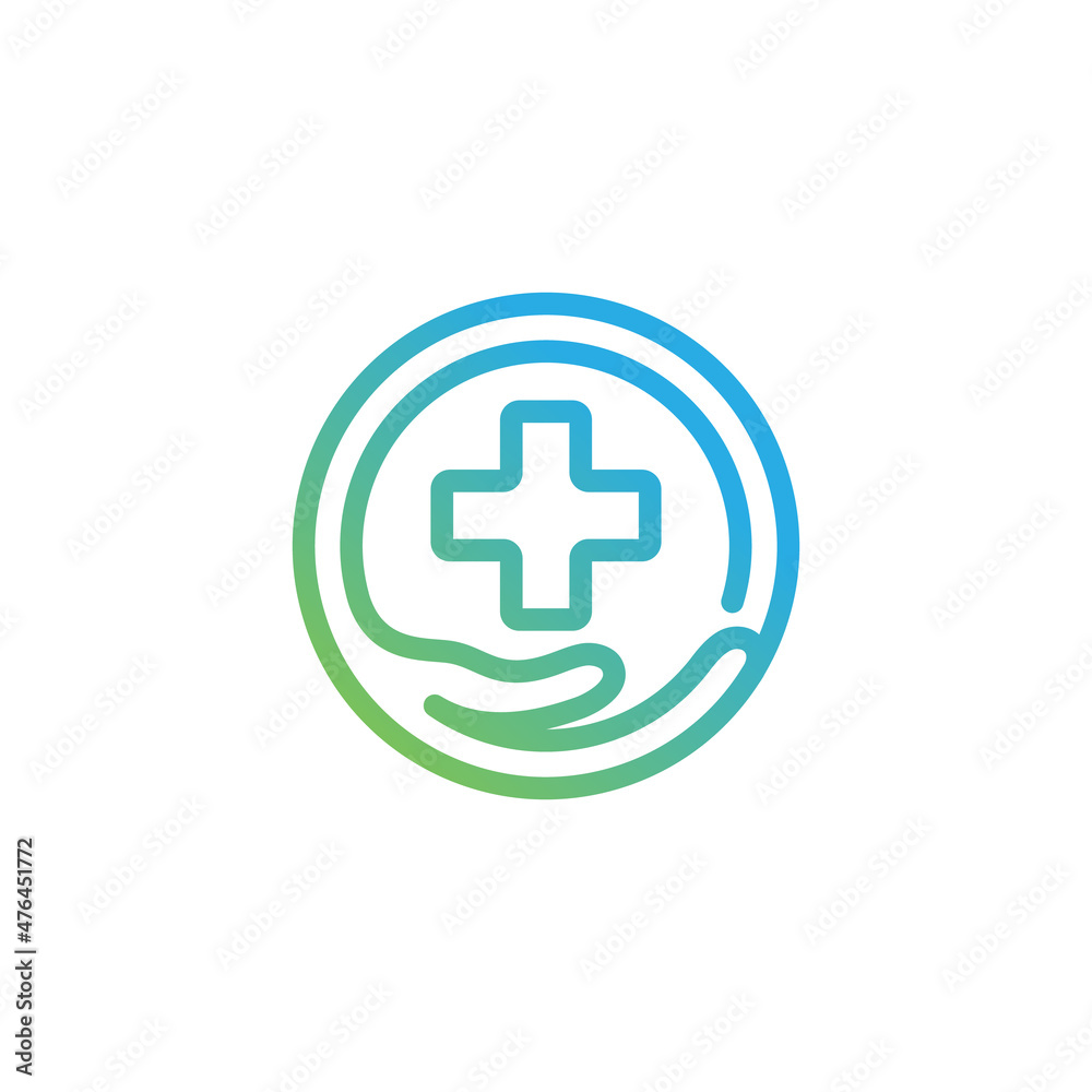 Medical pharmacy health logo with hand and cross icon design template Medical pharmacy health logo with hand and cross icon design template