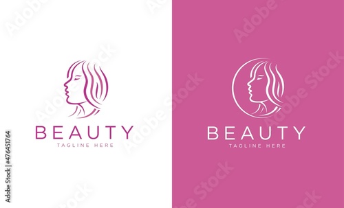 Beauty woman face logo with hair icon design template