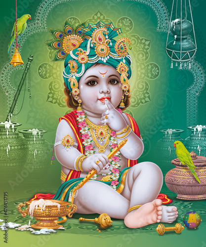 Lord Bal Krishna with colorful background wallpaper , God Bal Krishna  poster design for wallpaper Stock Illustration | Adobe Stock