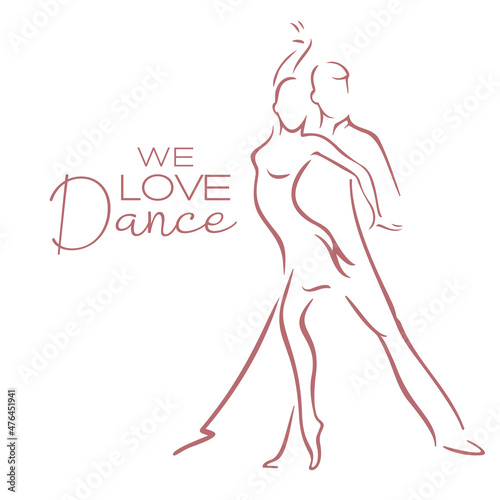 Professional dancer with dancing couple woman and man dancing. Continuous drawing of one line. Vector graphic.
